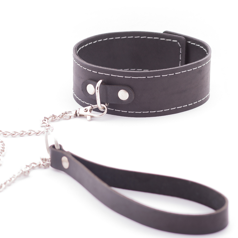 Ошейник + поводок "Crazy Handmade" черный, кожа 